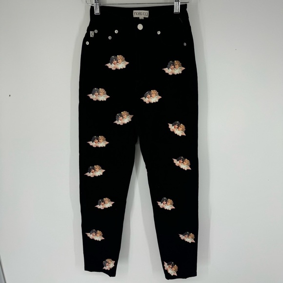 Fiorucci Angel Print Black Wash Skinny Straight Leg Jeans - Picture 1 of 5